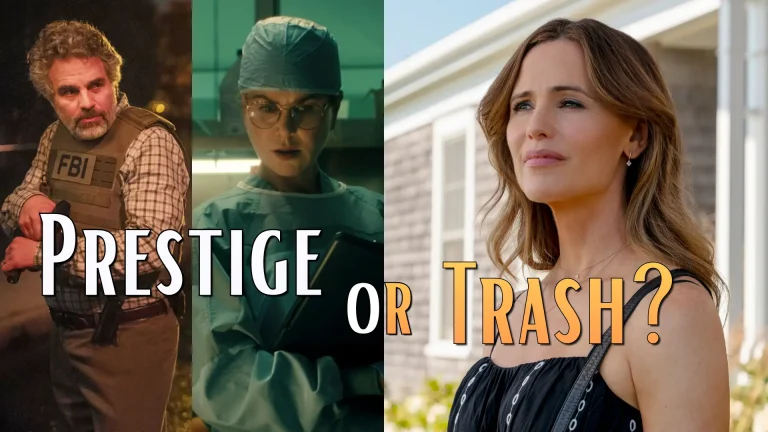 Prestige or Trash review roundup featuring Mark Ruffalo in Task, Nicole Kidman in Scarpetta, and Jennifer Garner in The Five Star Weekend - Pop the Channel.