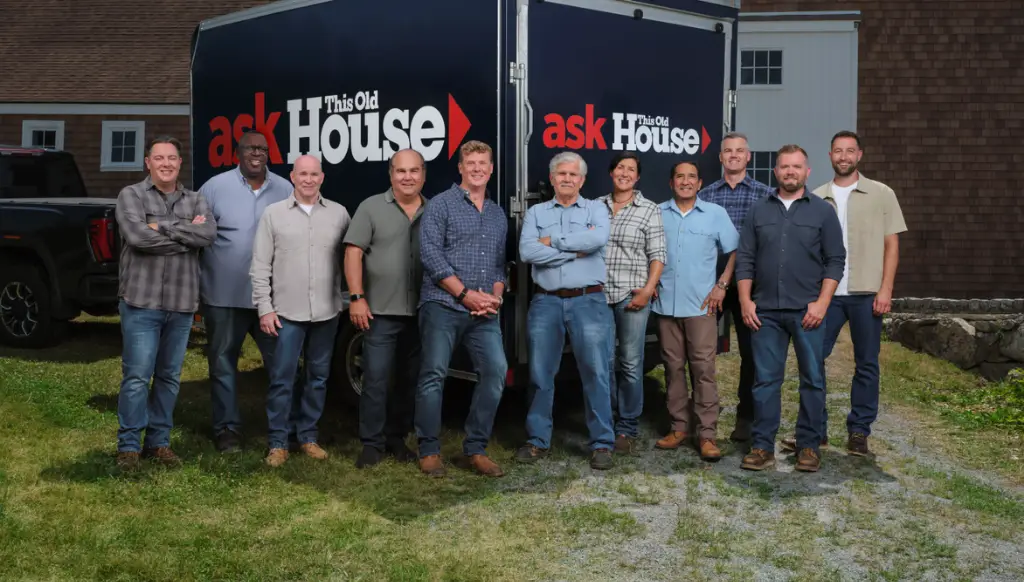 Shot of Ask This Old House team members standing in front of a branded truck on Pop the Channel