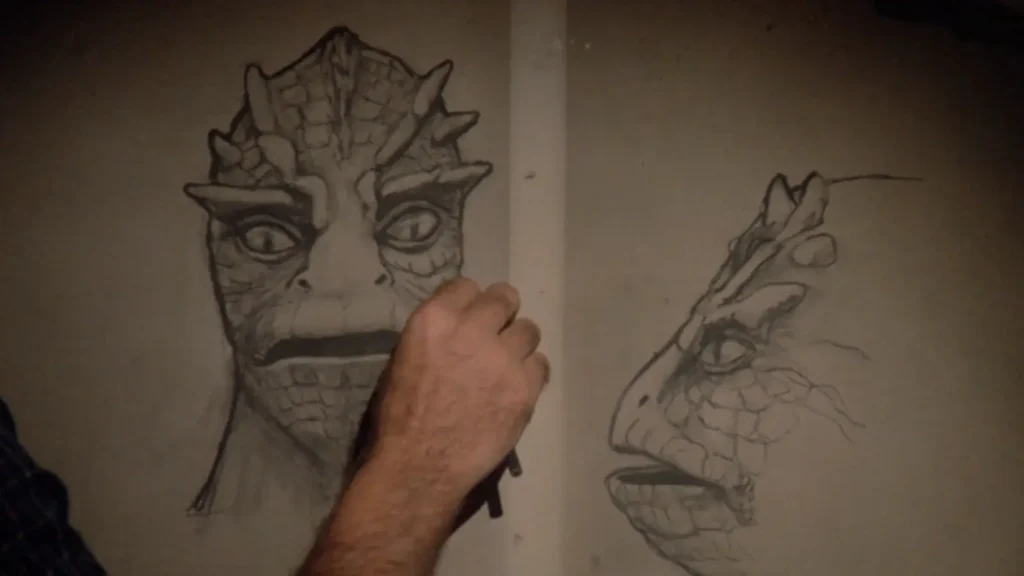V: The Original Miniseries Review featuring Visitor drawing on Pop the Channel