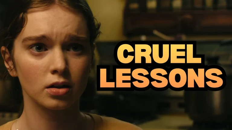 Featured image for Carrie Season 1 Episode 1: "First Period" Review featuring a close up of Carrie with overlay text: "Cruel Lessons" on Pop the Channel