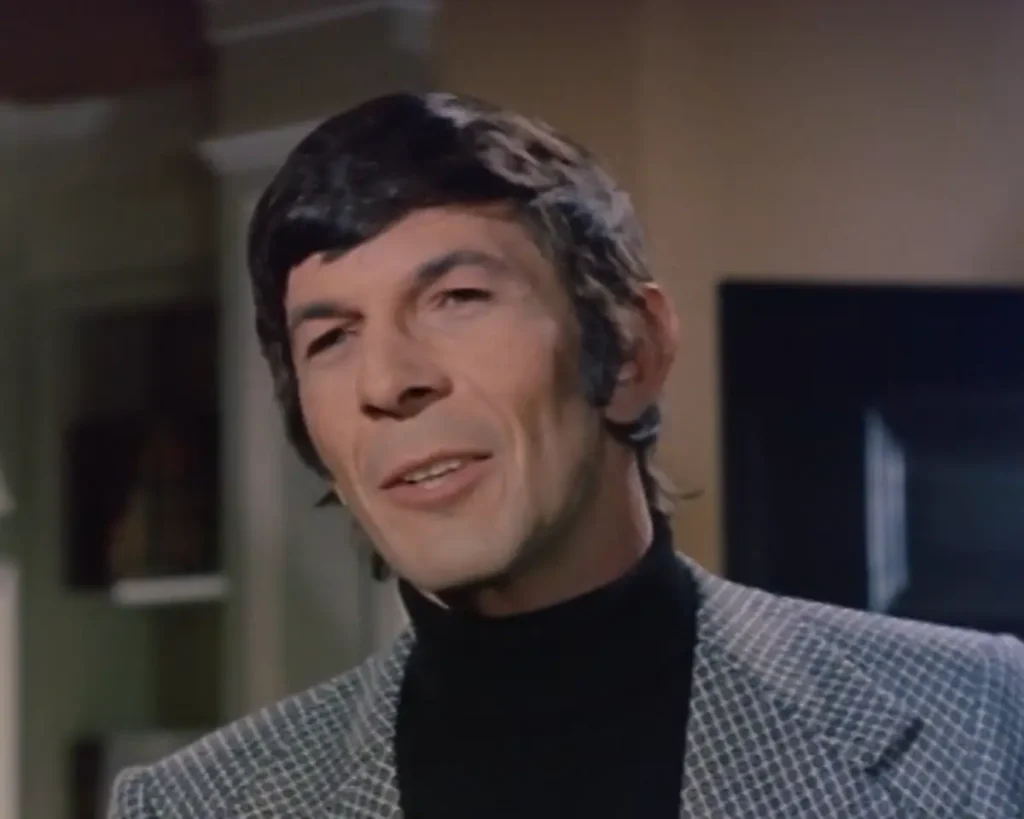 Star Trek Actors in Weird 70s Movies featuring Leonard Nimoy as Tom Kovack in Baffled 1973 talking in a den on Pop the Channel